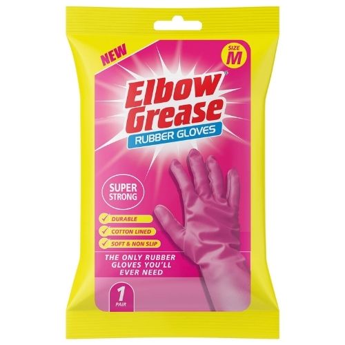 ELBOW GREASE PINK SUPER STRONG RUBBER GLOVES - M 1PK
