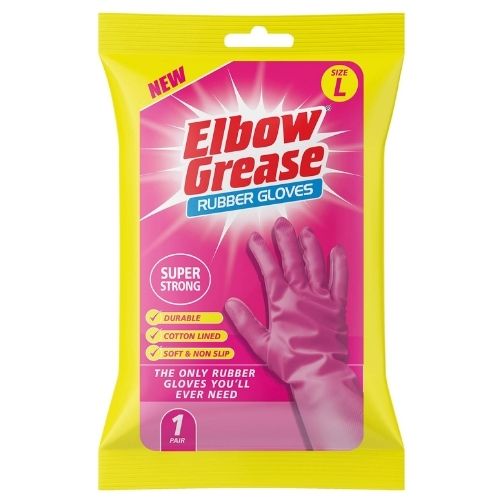 ELBOW GREASE PINK SUPER STRONG RUBBER GLOVES - L 1PK