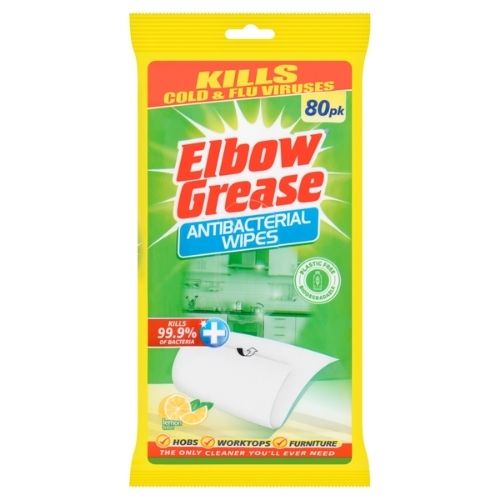 ELBOW GREASE ANTI BACTERIAL SURFACE WIPES LEMON 80PK