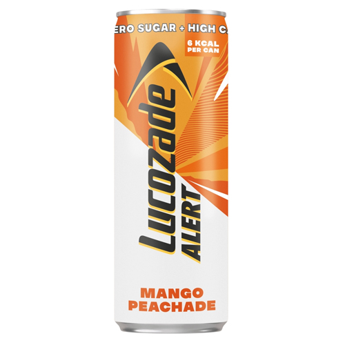 LUCOZADE ALERT MANGO & PEACH CAFFEINE ZERO SUGAR CAN 250ML