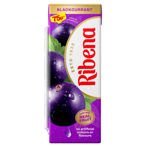 RIBENA BLACKCURRANT JUICE DRINK PMP 75P 250ML