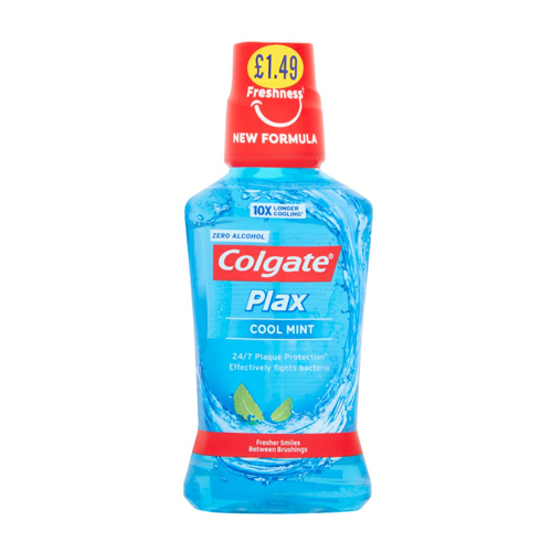 COLGATE MOUTHWASH PLAX COOL MINT BLUE PMP £1.49 250ML