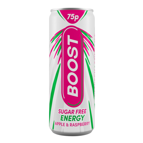 BOOST ENERGY APPLE & RASPBERRY SUGAR FREE PMP 75P 250ML