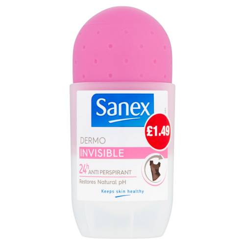 SANEX ROLL ON INVISIBLE DRY PMP £1.49 50ML