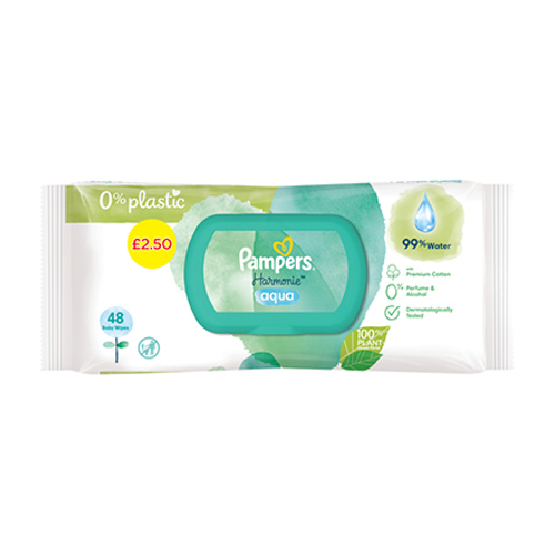 PAMPERS HARMONIE AQUA BABY WIPES PMP £2.50 48S