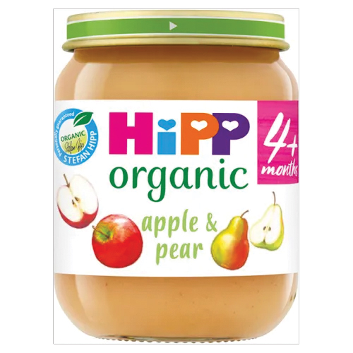 HIPP ORGANIC APPLE & PEAR BABY FOOD JAR 4+ MONTHS PMP 95P 125G