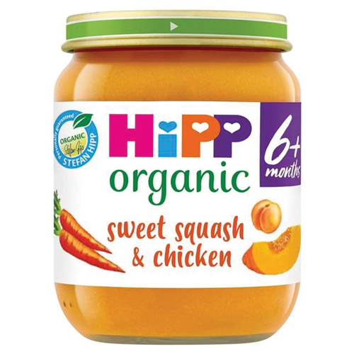 HIPP ORGANIC SWEET SQUASH CHICKEN BABY FOOD JAR 6+ MONTHS PMP 95P 125G