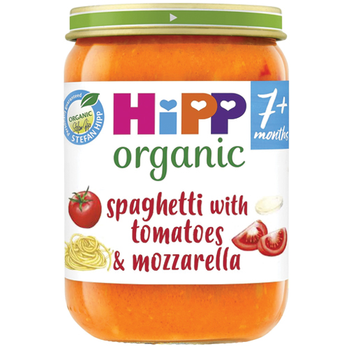 HIPP ORGANIC SPAGHETTI WITH TOMATOES MOZZARELLA BABY FOOD JAR 7+ MONTHS PMP £1.15 190G