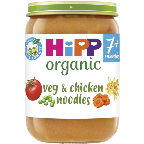 HIPP ORGANIC VEG & CHICKEN NOODLES BABY FOOD JAR 7+ MONTHS PMP £1.15 190G