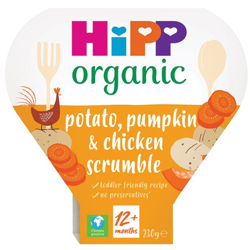 HIPP ORGANIC POTATO PUMPKIN CHICKEN SCRUMBLE TODDLER TRAY MEAL 1-3 YEARS PMP £2.10 230G