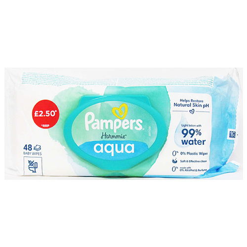 PAMPERS HARMONIE AQUA BABY WIPES PMP £2.50 6X 48S