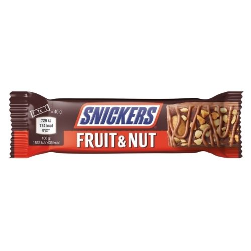 SNICKERS TRIPLE TREAT FRUIT & NUT CHOCOLATE SNACK BAR 40G