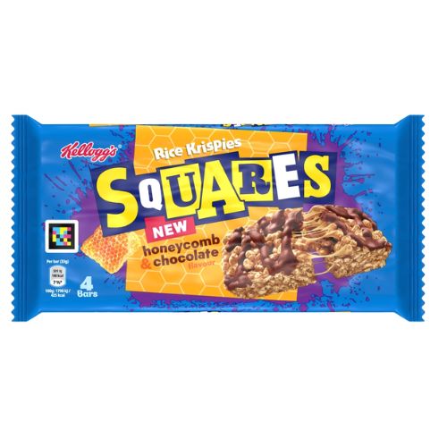 KELLOGG’S RICE KRISPIES SQUARES HONEYCOMB & CHOCOLATE CEREAL BARS, 4PK 33G