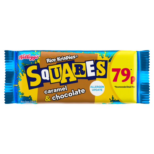 KELLOGG'S RICE KRISPIES SQUARES CARAMEL & CHOCOLATE SNACK BARS PMP 79P 36G