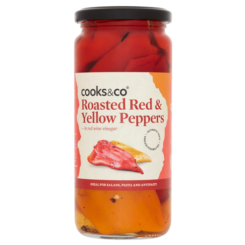 COOKS & CO ROASTED RED & YELLOW PEPPERS 460G
