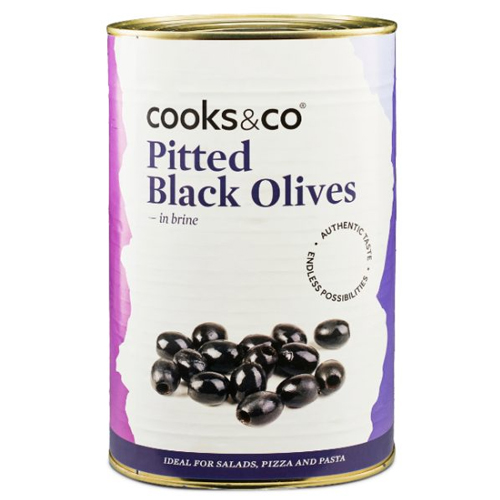 COOKS & CO PITTED BLACK OLIVES 4.1KG
