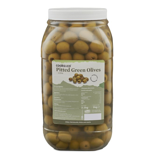 COOKS & CO PITTED GREEN OLIVES 2KG