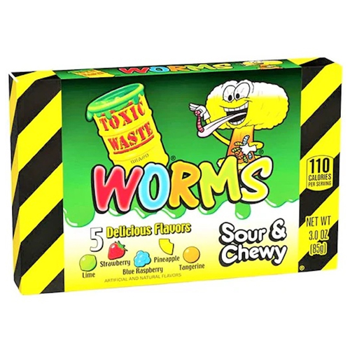 TOXIC WASTE SOUR GUMMY WORMS THEATRE BOX 85G