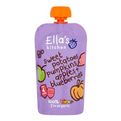 ELLA'S KITCHEN ORGANIC SWEET POTATOES, PUMPKIN, APPLES AND BLUEBERRIES BABY POUCH 4+ MONTHS 120G