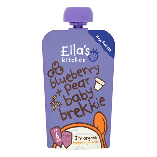 ELLA'S KITCHEN ORGANIC BLUEBERRY AND PEAR BABY BREKKIE POUCH 6+ MONTHS 100G