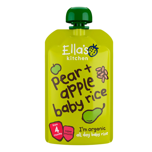 ELLA'S KITCHEN ORGANIC PEAR AND APPLE BABY RICE BABY POUCH 4+ MONTHS 120G