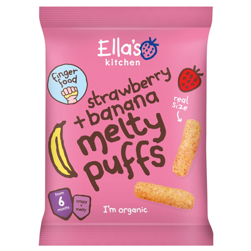 ELLA'S KITCHEN ORGANIC STRAWBERRY AND BANANA MELTY PUFFS BABY SNACK 6+ MONTHS 20G
