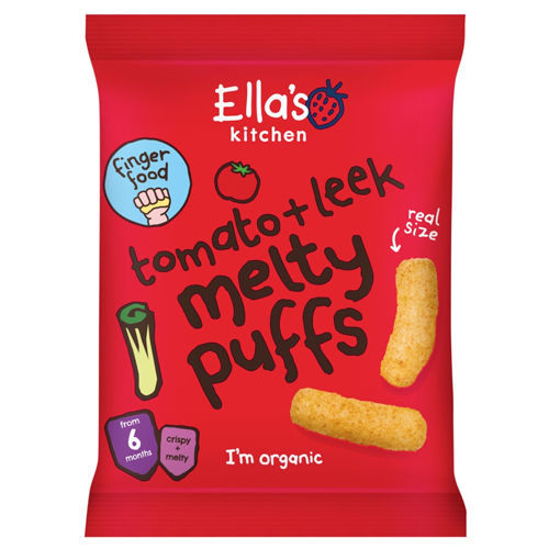 ELLA'S KITCHEN ORGANIC TOMATO AND LEEK MELTY PUFFS BABY SNACK 6+ MONTHS 20G