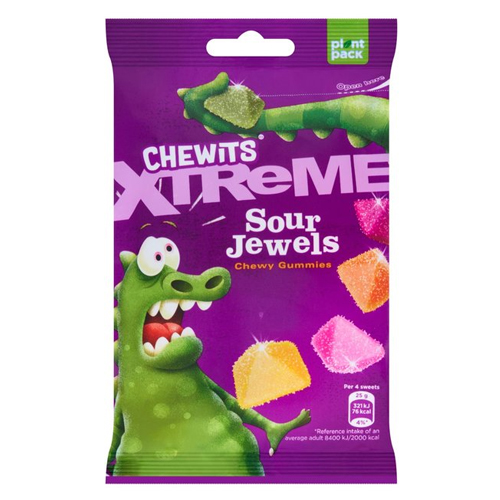 CHEWITS XTREME SOUR JEWELS CHEWY GUMMIES 125G
