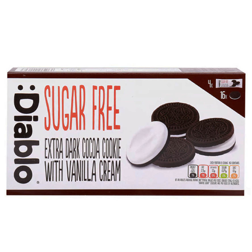DIABLO SUGAR FREE EXTRA DARK COCOA COOKIE WITH VANILLA CREAM 176G