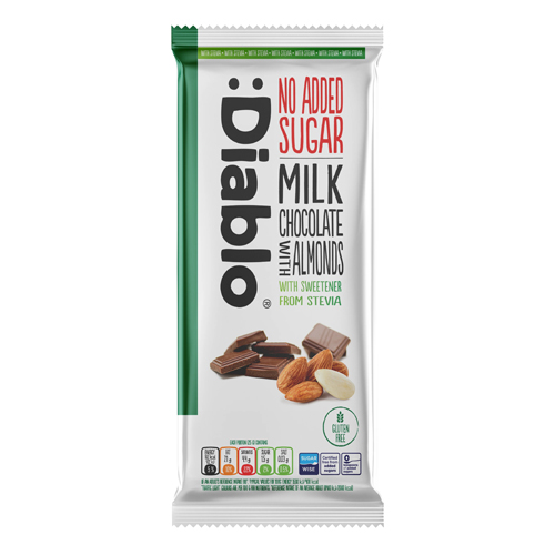 DIABLO NAS MILK CHOCOLATE WITH ALMONDS STEVIA 75G