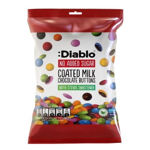 DIABLO NAS COATED MILK CHOCOLATE BUTTON STEVIA 40G