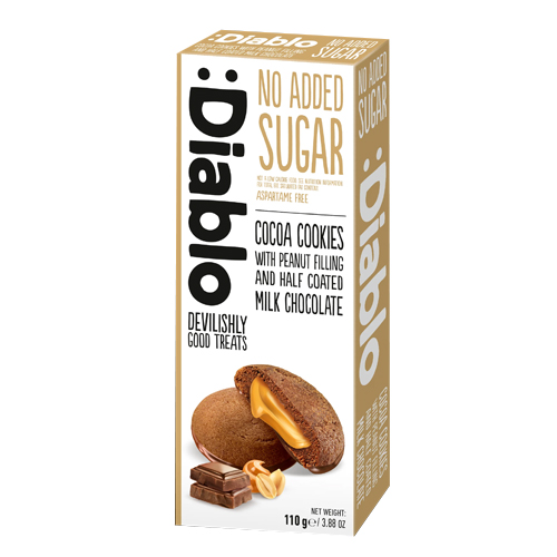 DIABLO COCOA COOKIES WITH PEANUT FILLING AND HALF COATED MILK CHOCOLATE 110G
