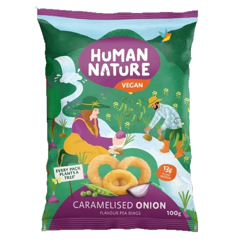 HUMAN NATURE CARAMELISED ONION FLAVOUR PEA RINGS 100G