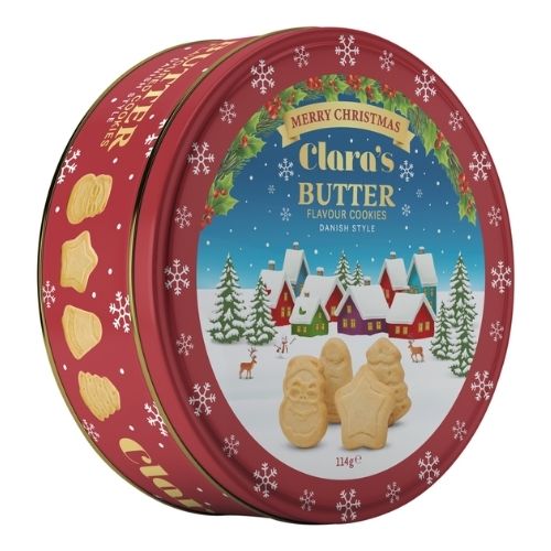 CLARA'S CHRISTMAS- DANISH STYLE BUTTER COOKIES- BLUE TIN 114G