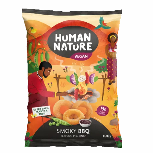 HUMAN NATURE SMOKY BBQ FLAVOUR PEA RINGS 100G