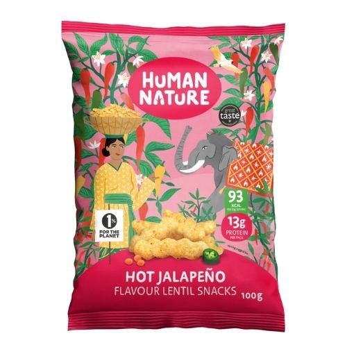 HUMAN NATURE HOT JALAPEÑO AND LIME FLAVOUR LENTIL STICKS 100G