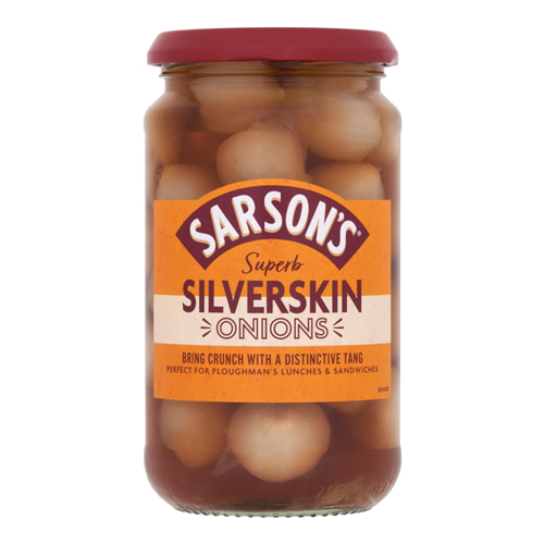 SARSONS MEDIUM & TANGY SILVERSKIN ONIONS 460G