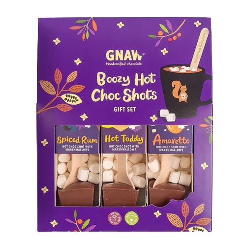 GNAW BOOZY HOT SHOT GIFT SET AMARETTO SPICED RUM AND HOT TODDY 135G