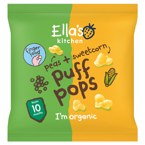 ELLA'S KITCHEN ORGANIC PUFF POPS - PEAS & SWEETCORN 10M+ 4PK 9G
