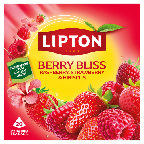 LIPTON BERRY BLISS RASPBERRY, STRAWBERRY & HIBISCUS PYRAMID TEA BAGS 20S 42G