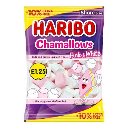 HARIBO CHAMALLOWS +10% EXTRA FREE BAG PMP £1.25 154G