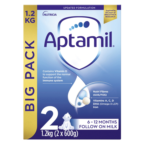 APTAMIL STAGE 2 FOLLOW ON BABY MILK 6-12 MONTHS 2PK 1.2KG