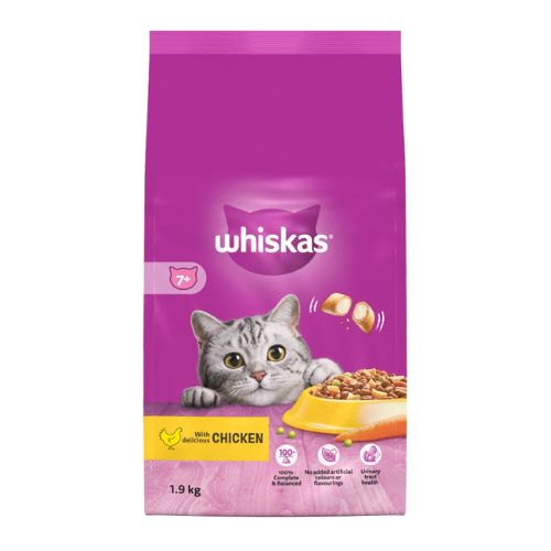 WHISKAS SENIOR COMPLETE DRY CAT FOOD BISCUITS CHICKEN 1.9KG