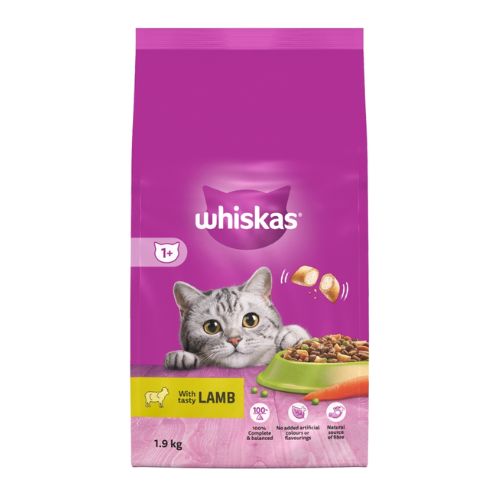 WHISKAS 1+ CAT COMPLETE DRY WITH LAMB 1.9KG