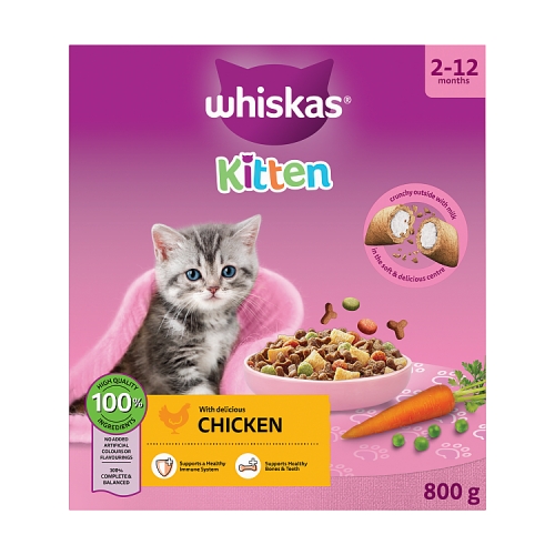 WHISKAS 2-12MTHS CAT COMPLETE DRY WITH CHICKEN 800G