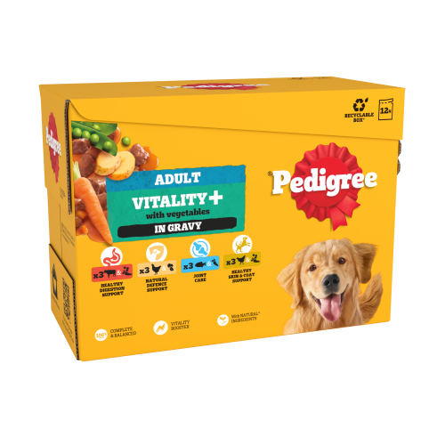PEDIGREE VITALITY+ ADULT WET DOG FOOD SELECTION IN GRAVY POUCH 12PK 85G
