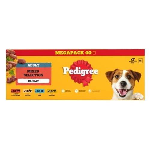 PEDIGREE ADULT DOG POUCHES MIXED SELECTION IN JELLY MEGA PACK 40PK 100G