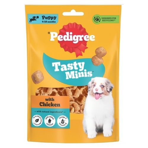 PEDIGREE TASTY MINIS PUPPY DOG TREATS CHICKEN CHEWY CUBES 125G