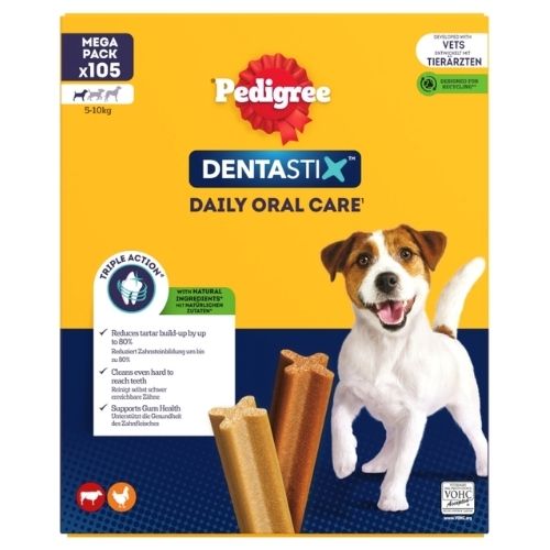 PEDIGREE DENTASTIX DAILY DENTAL CHEWS SMALL DOG TREAT 105 STICKS 1.65KG