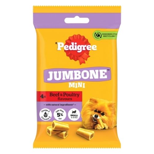 PEDIGREE JUMBONE MINI ADULT SMALL DOG TREATS BEEF & POULY 4 CHEWS 160G